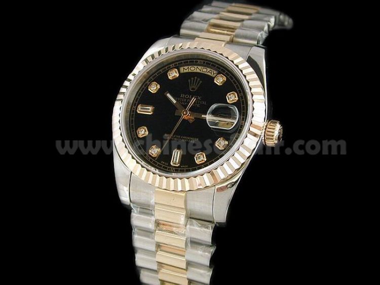 Rolex Daydate 2 Tone Rolex Watch Black Dial